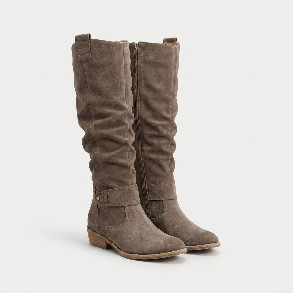 Botas Altas Mujer Ante Caña Fruncida