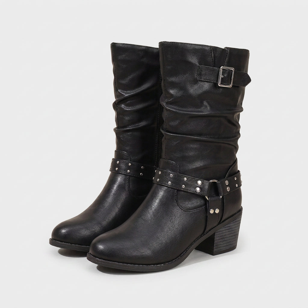 Botas Altas Mujer Motera Tachuelas