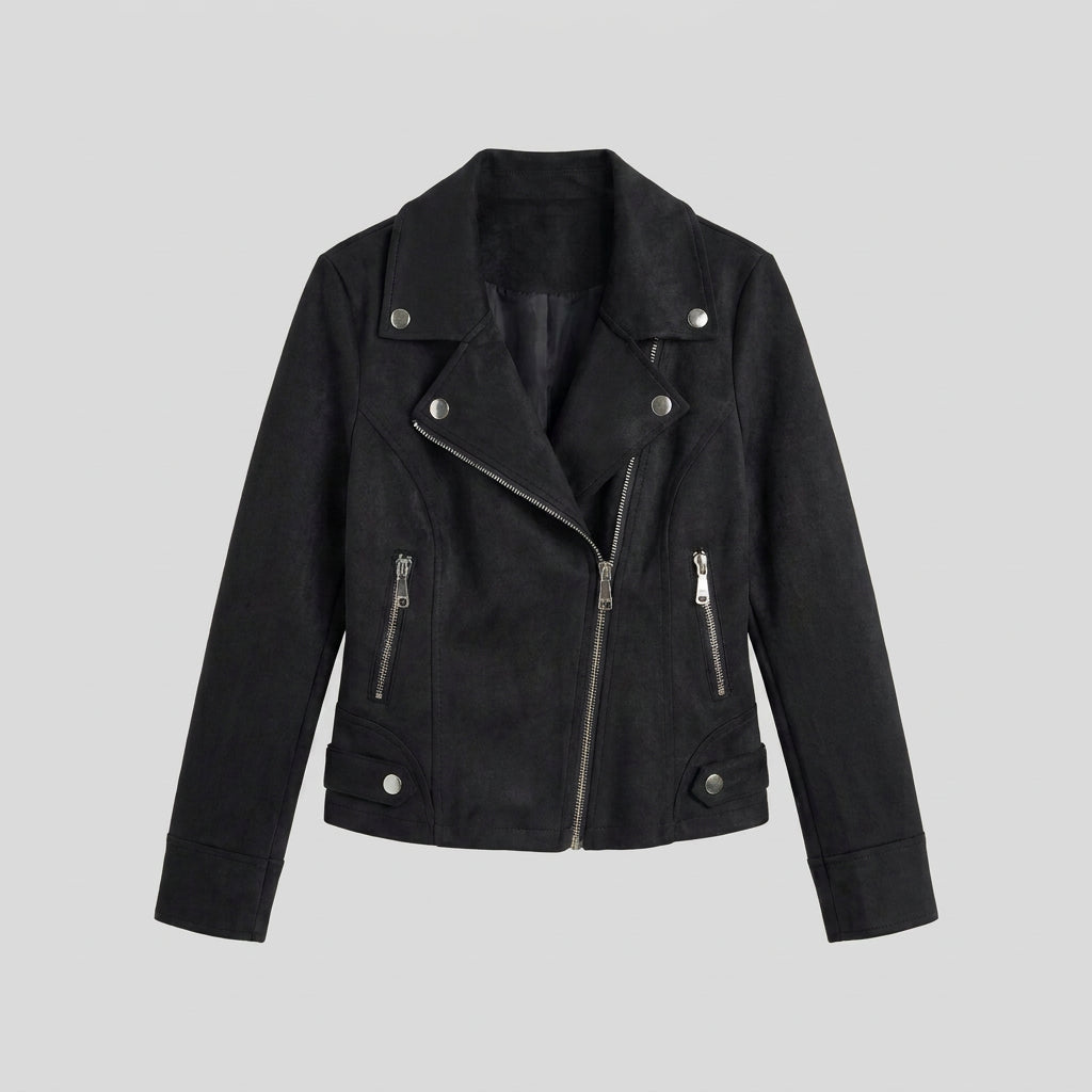 Cazadora Biker Mujer Efecto Ante Cremallera