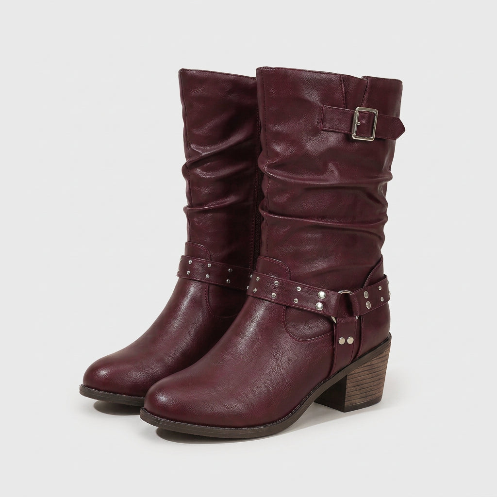 Botas Altas Mujer Motera Tachuelas