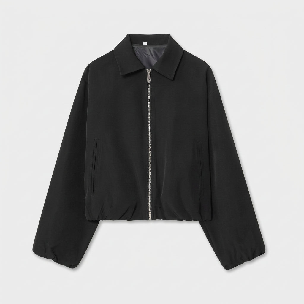 Cazadora Corta Mujer Cremallera Cuello Camisero