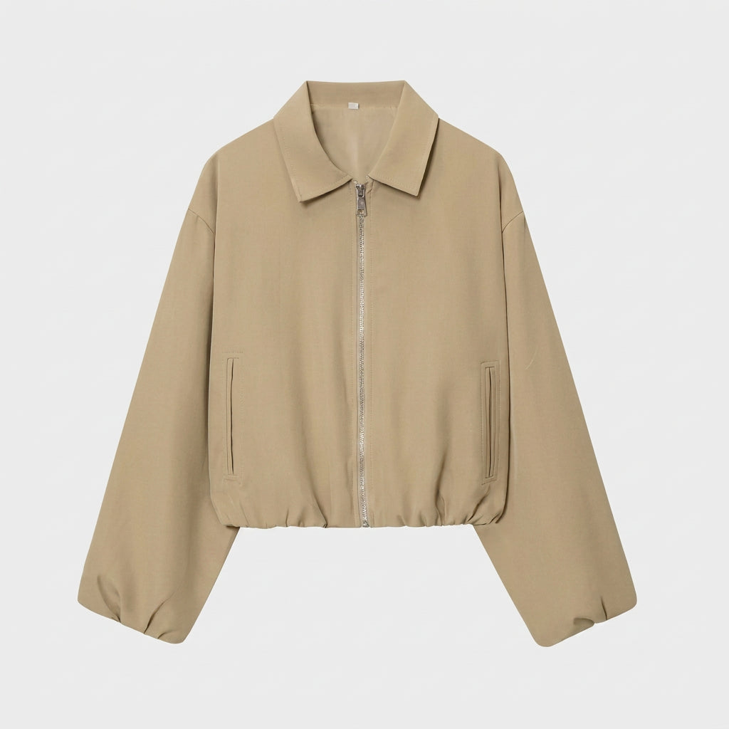 Cazadora Corta Mujer Cremallera Cuello Camisero