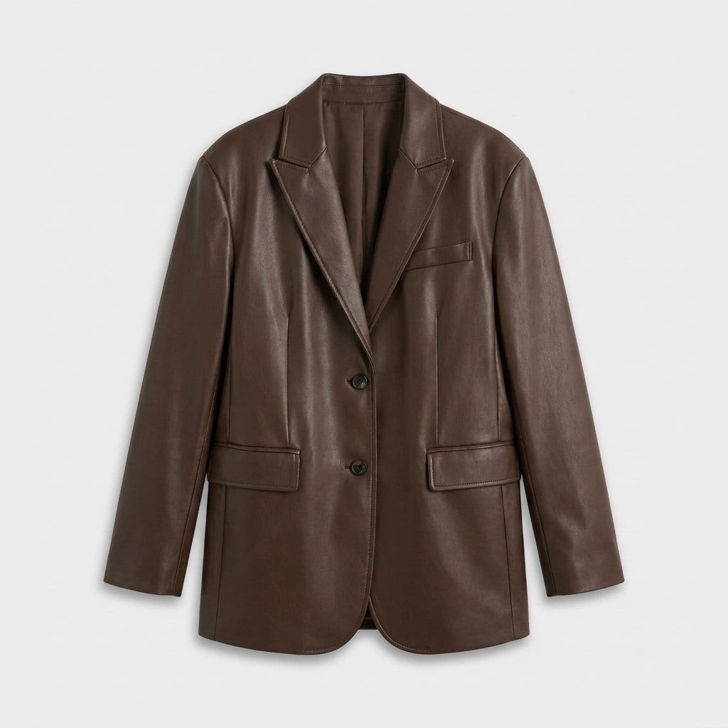 Blazer Mujer Efecto Piel Cuello Sastre
