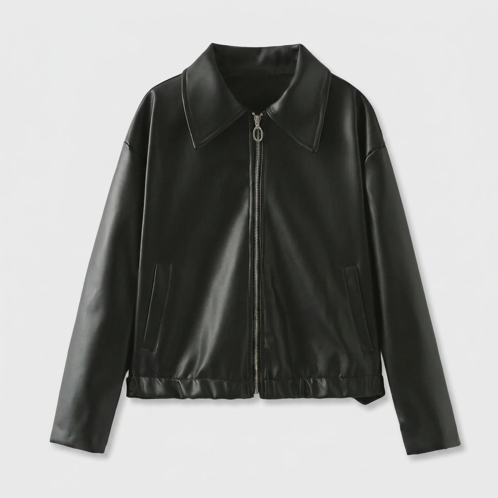 Cazadora Corta Mujer Efecto Piel Camisero