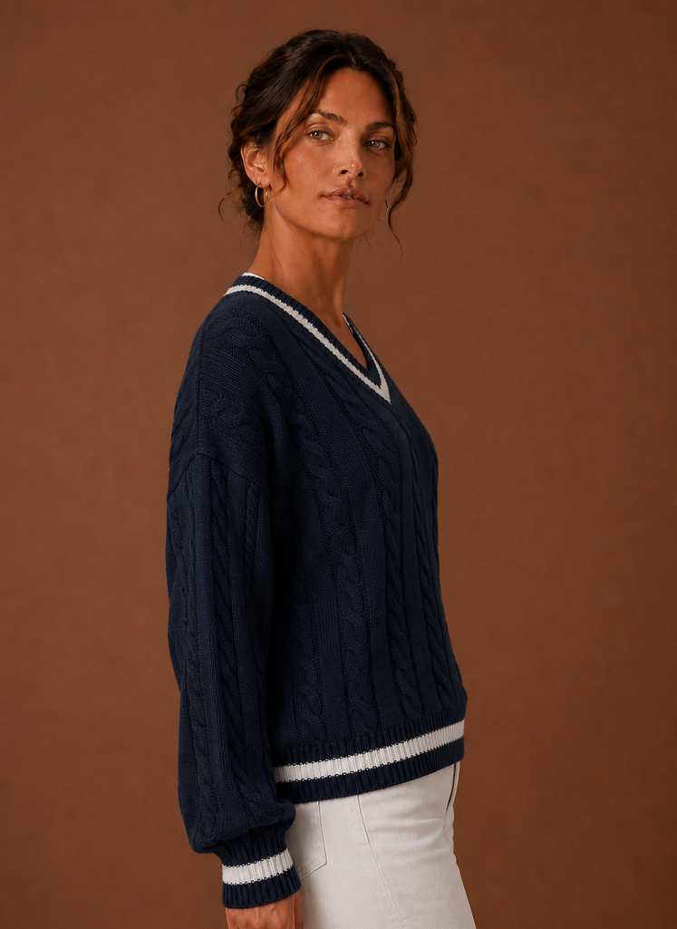 Jersey Mujer Cuello V Trenzado