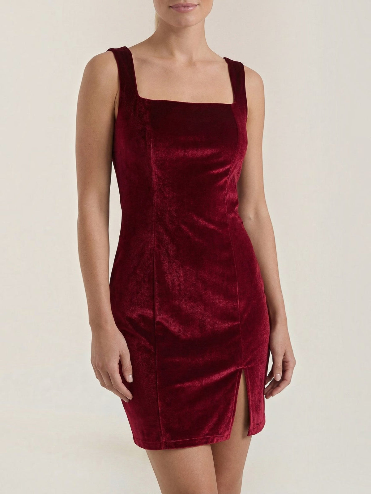 Vestido Corto Ajustado de Terciopelo Mujer con Escote Cuadrado - Vista 13