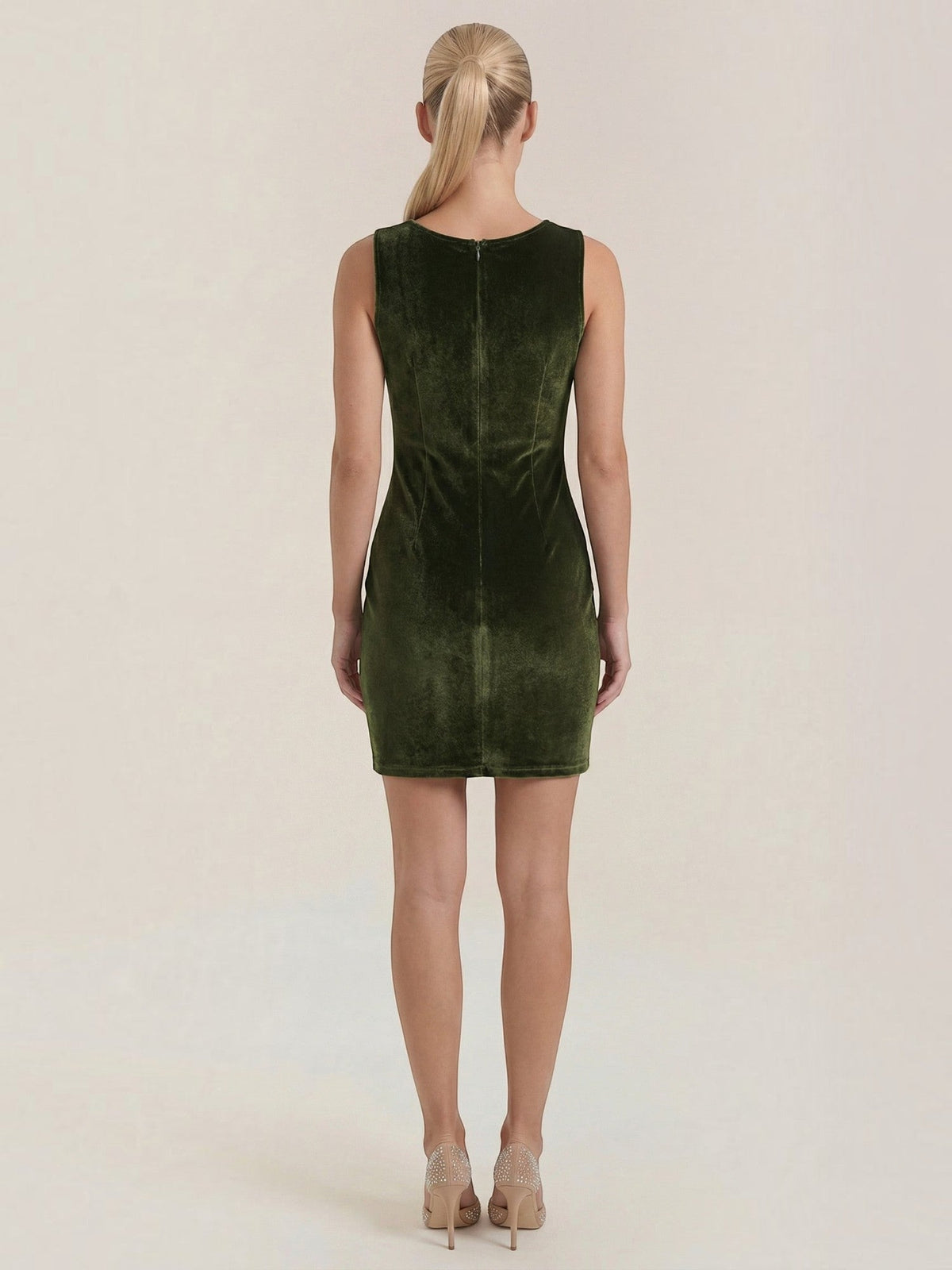 Vestido Corto Ajustado de Terciopelo Mujer con Escote Cuadrado - Vista 9