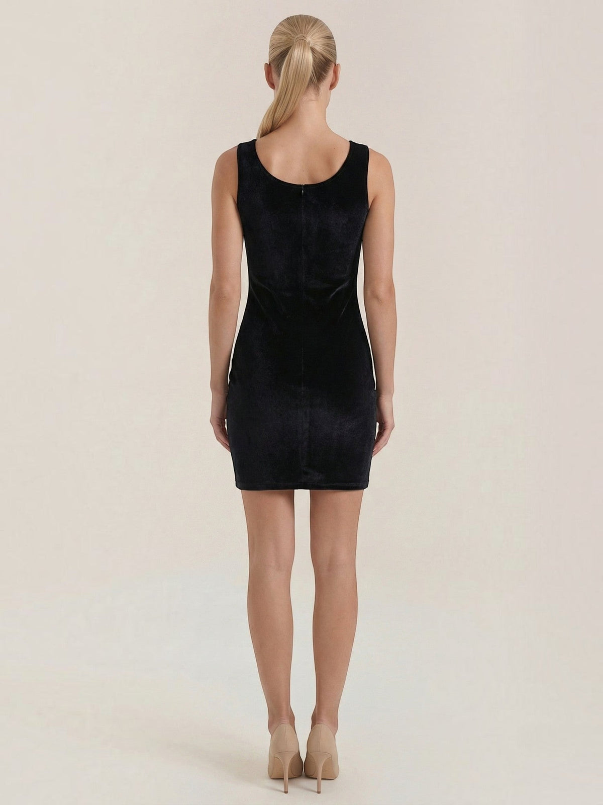 Vestido Corto Ajustado de Terciopelo Mujer con Escote Cuadrado - Vista 4