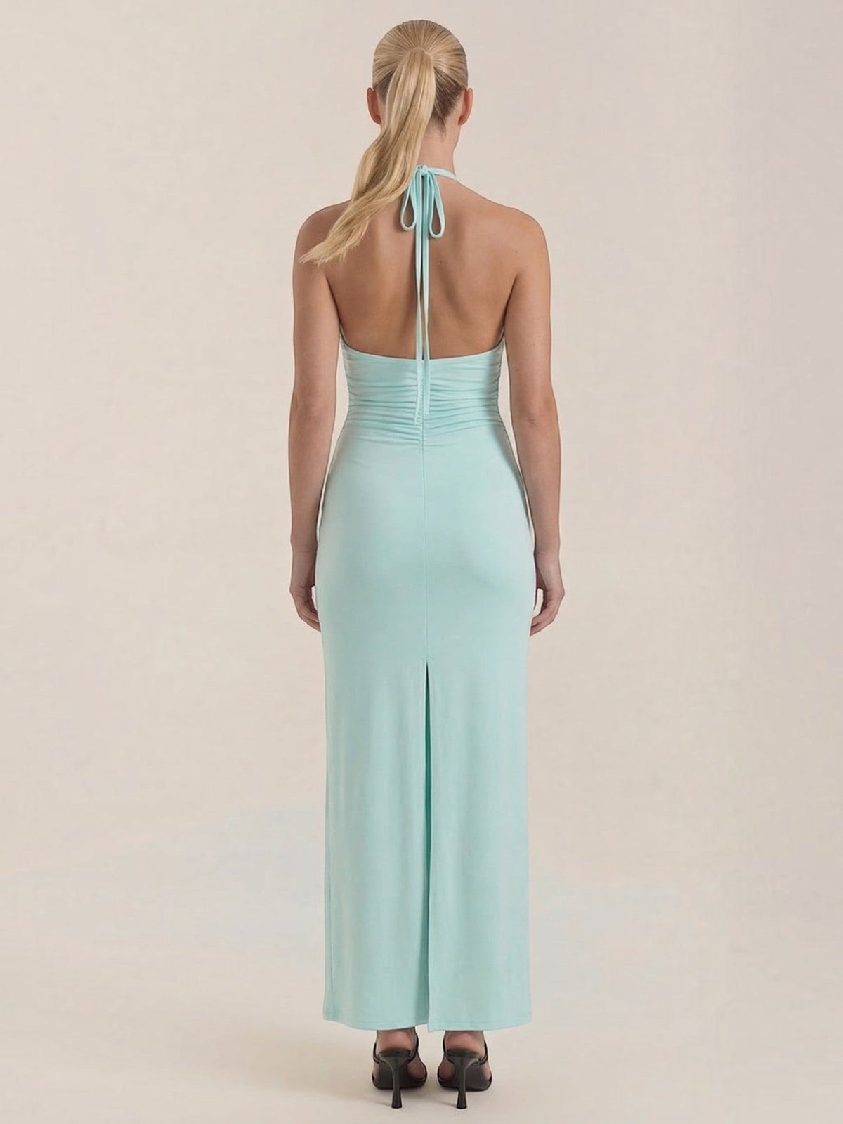 Vestido Largo de Gala Mujer con Escote Halter y Drapeado - Vista 9