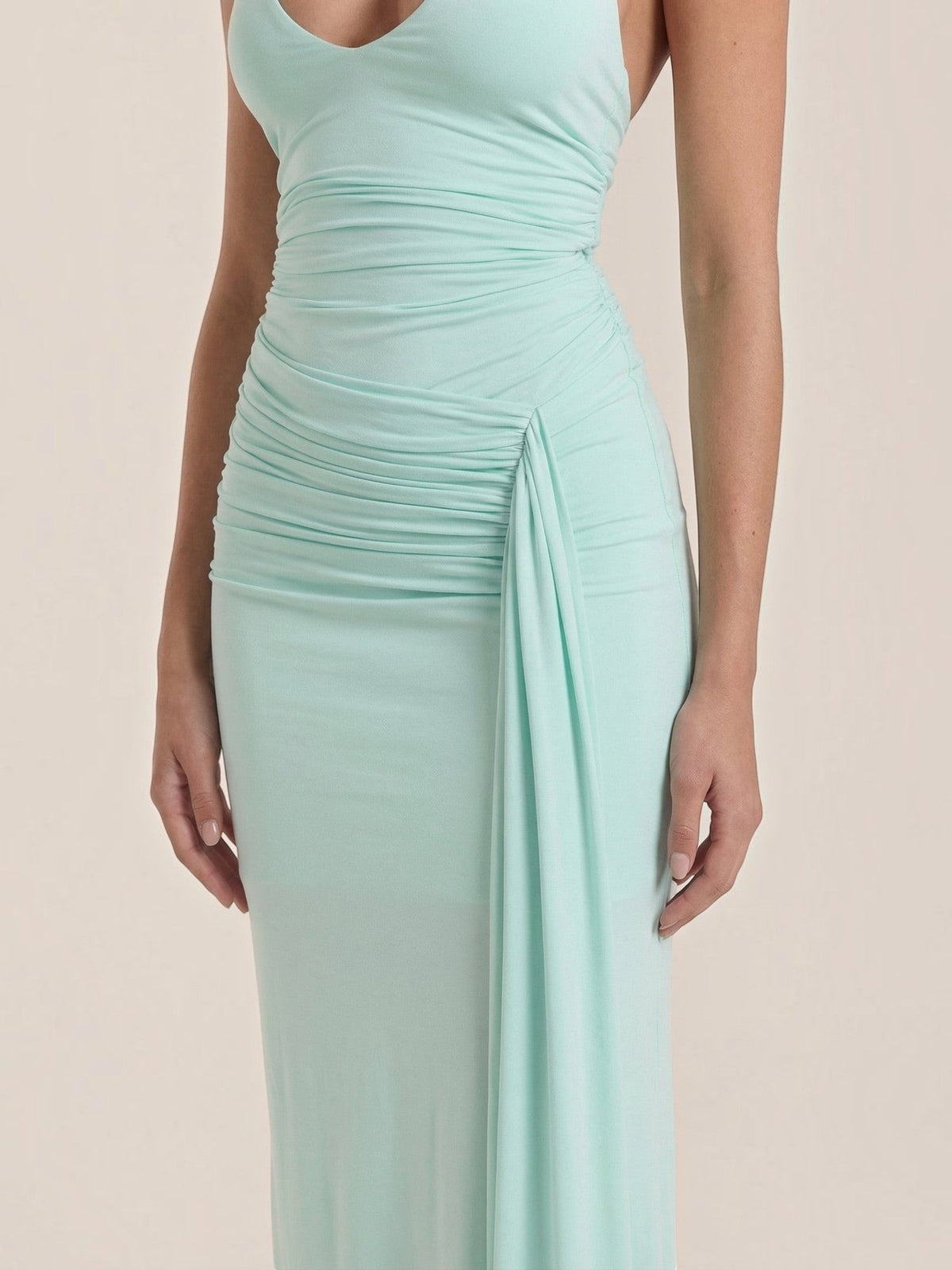 Vestido Largo de Gala Mujer con Escote Halter y Drapeado - Vista 8