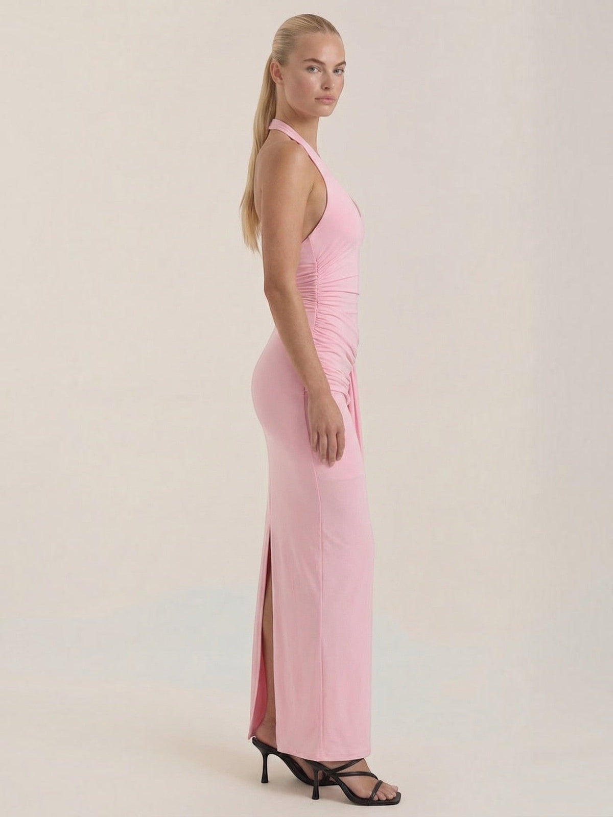 Vestido Largo de Gala Mujer con Escote Halter y Drapeado - Vista 17
