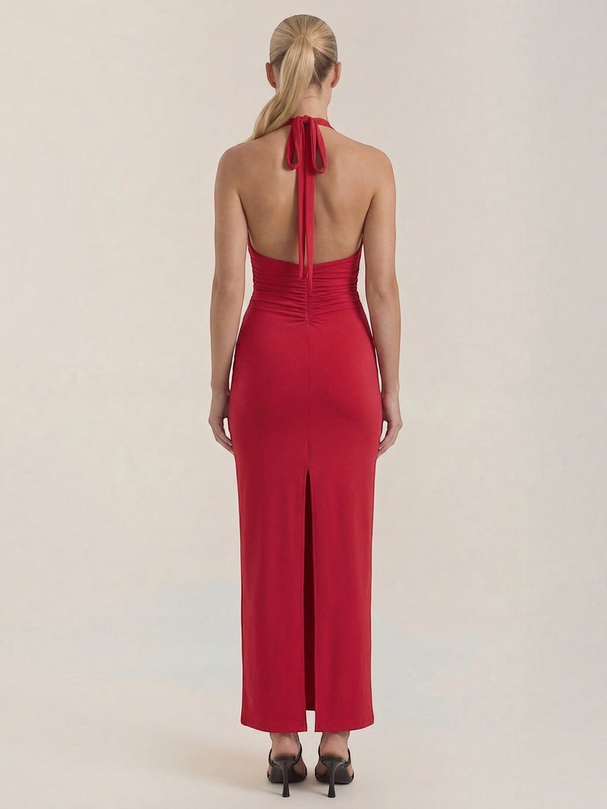 Vestido Largo de Gala Mujer con Escote Halter y Drapeado - Vista 14