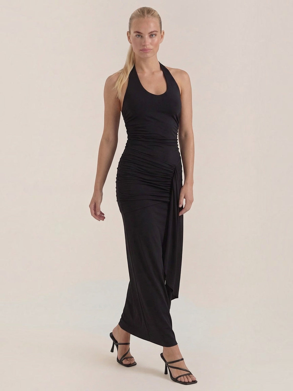 Vestido Largo de Gala Mujer con Escote Halter y Drapeado - Vista 1