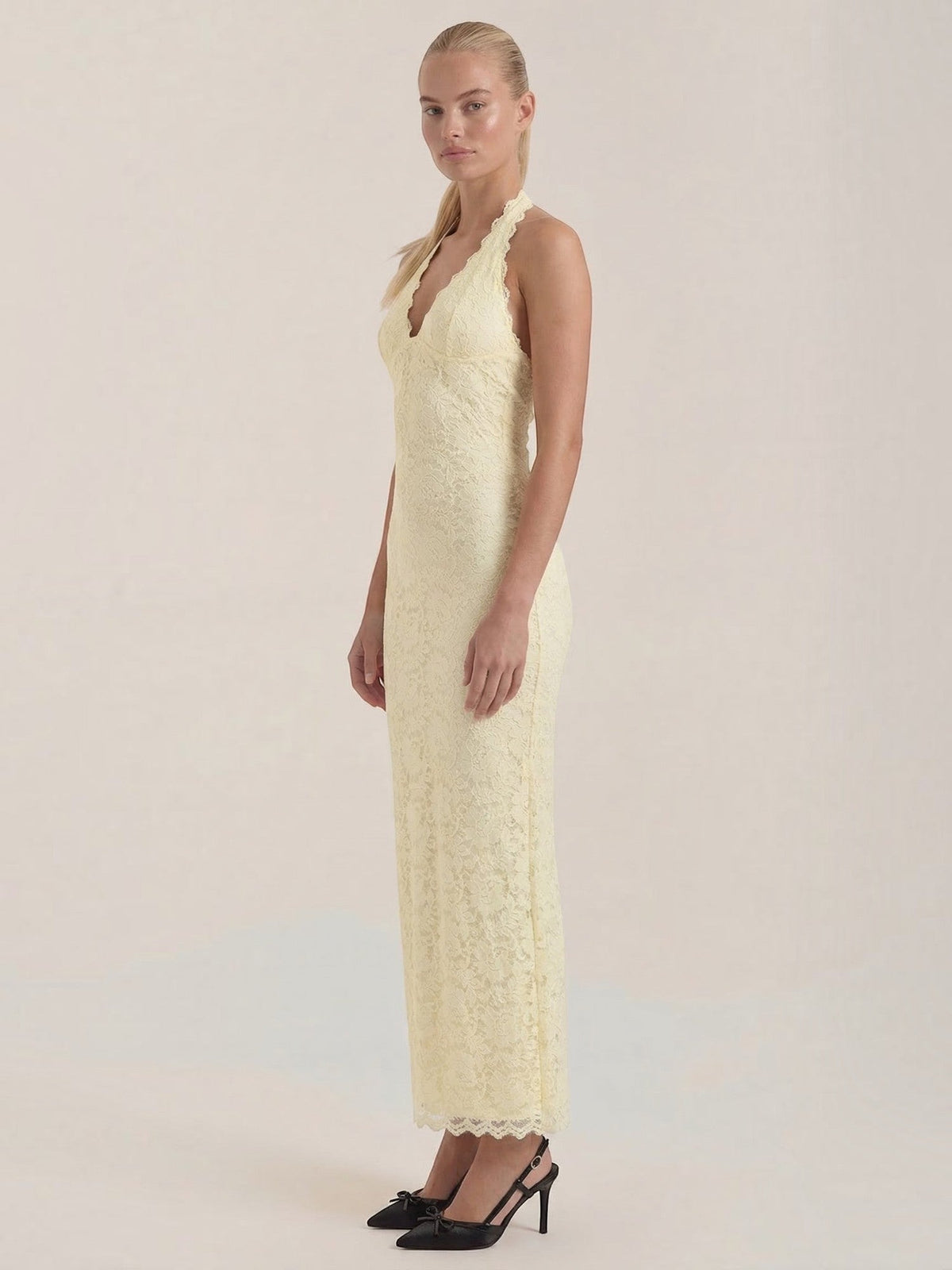 Vestido Largo de Encaje Mujer con Cuello Halter - Vista 12