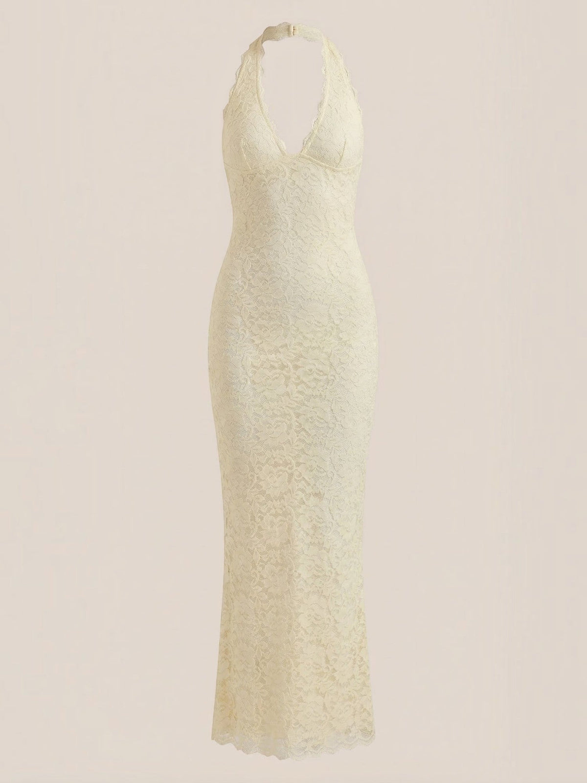 Vestido Largo de Encaje Mujer con Cuello Halter - Vista 15