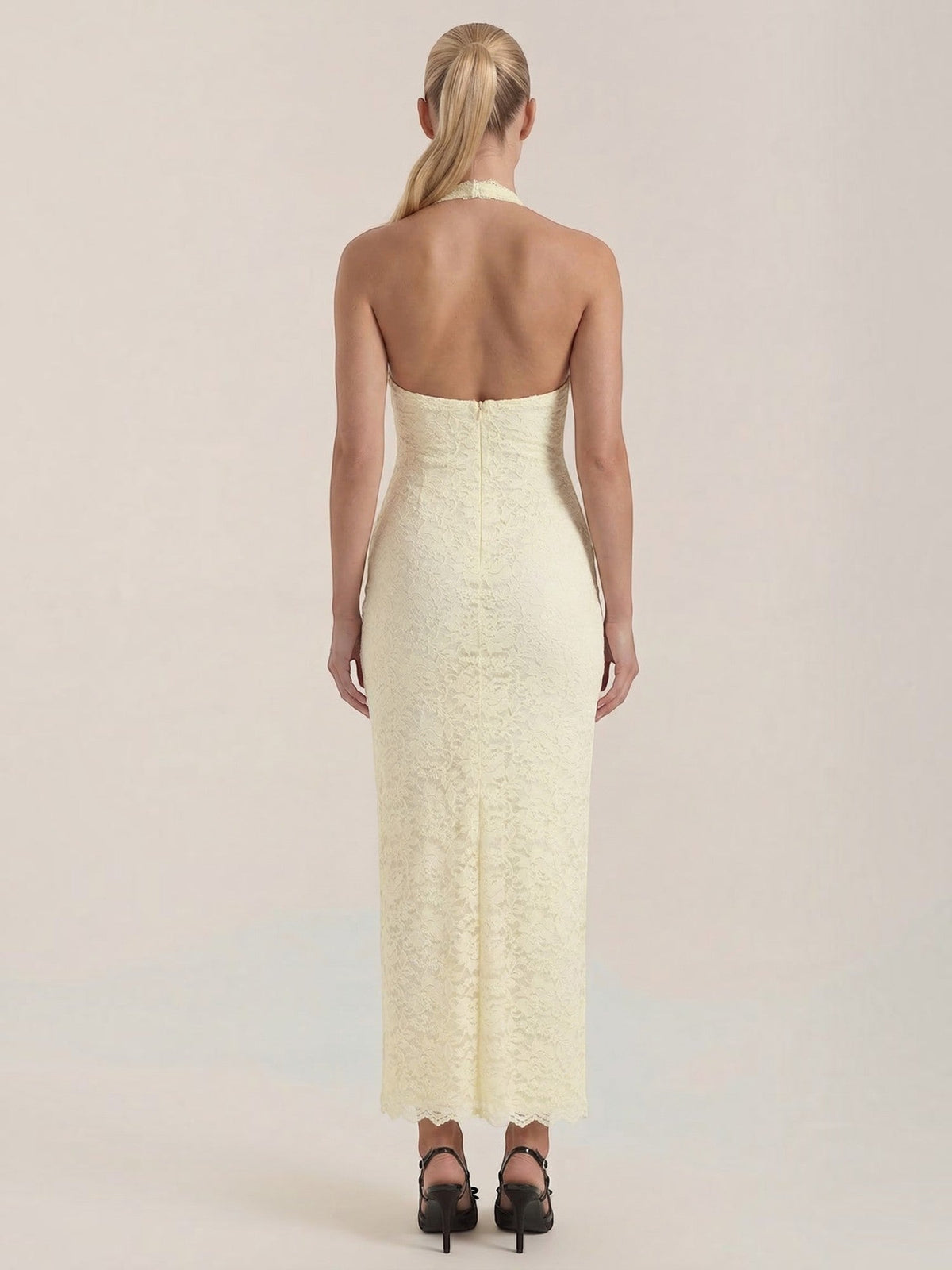 Vestido Largo de Encaje Mujer con Cuello Halter - Vista 14