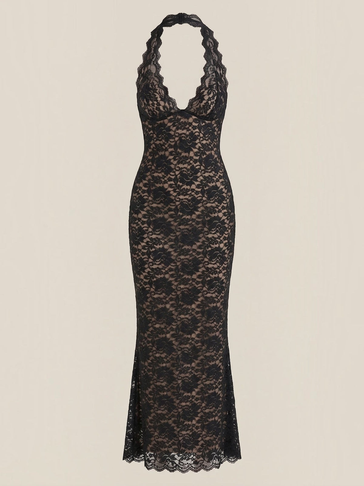 Vestido Largo de Encaje Mujer con Cuello Halter - Vista 20