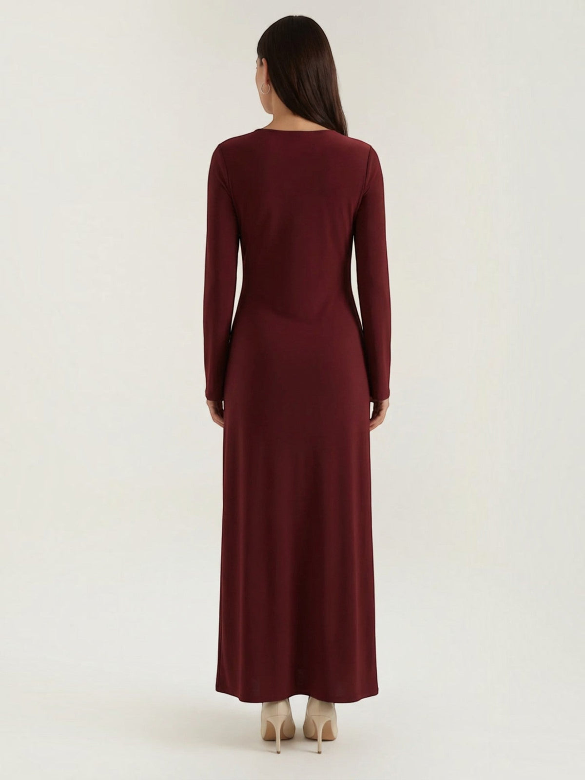 Vestido Largo Burdeos Manga Larga