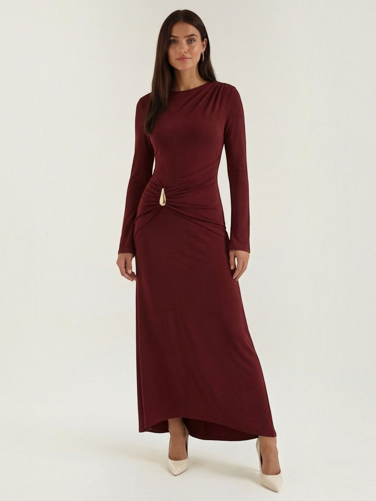 Vestido Largo Burdeos Manga Larga