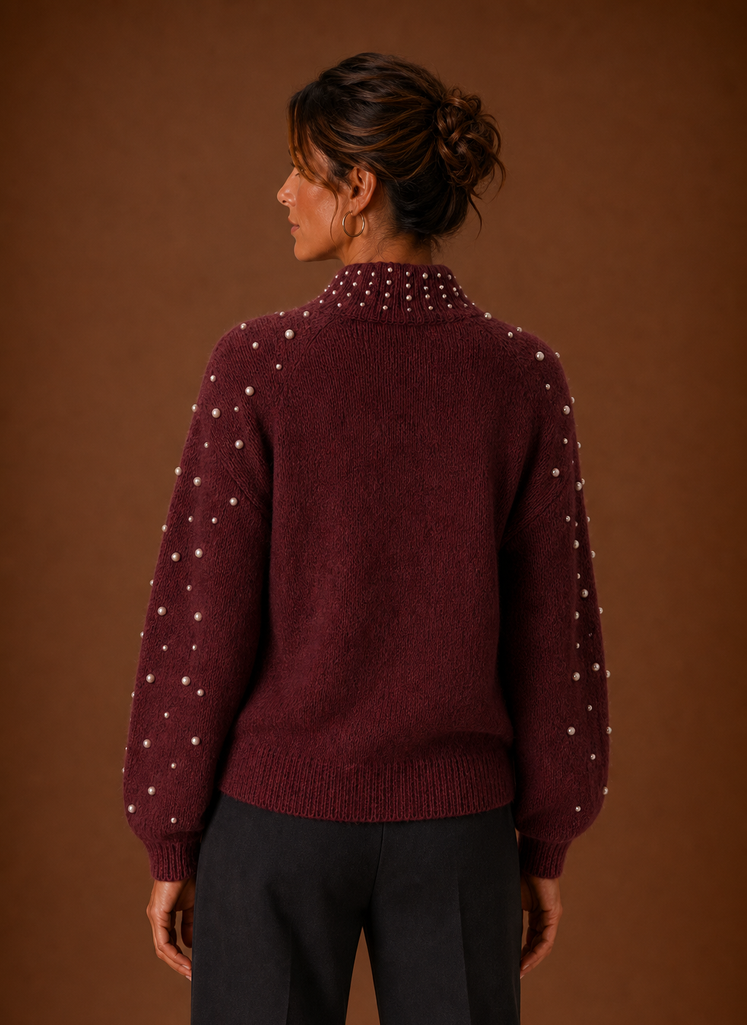 Jersey Mujer Perlas Decorativas Elegante