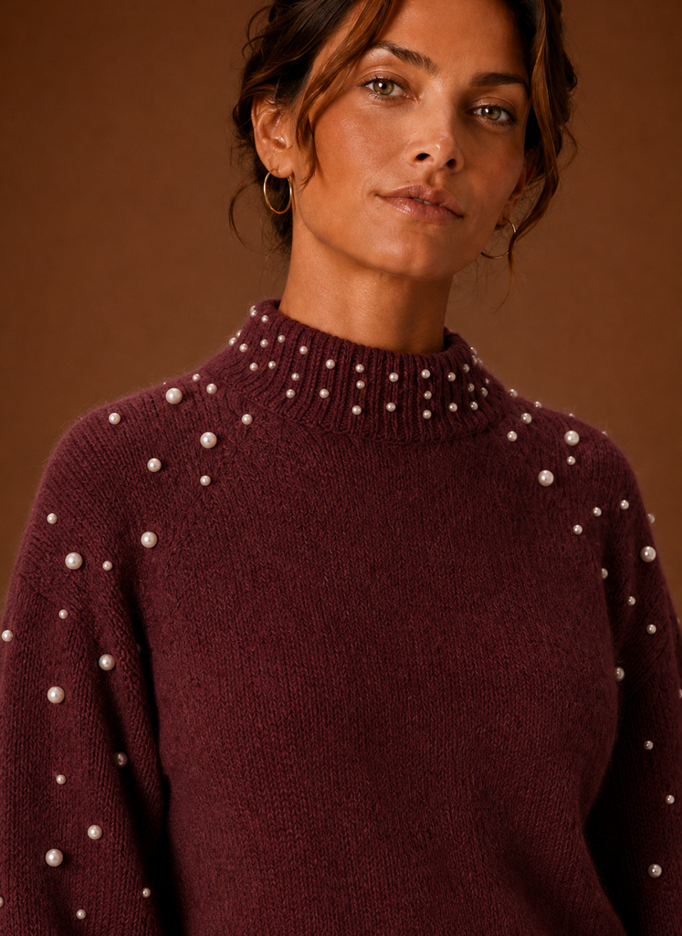 Jersey Mujer Perlas Decorativas Elegante