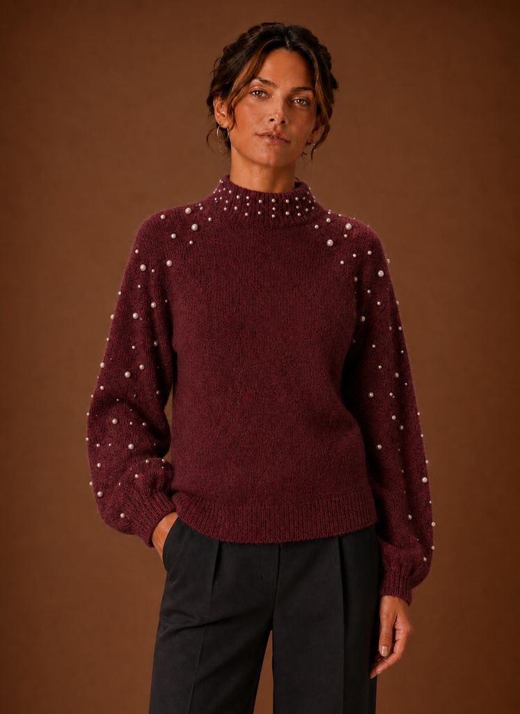 Jersey Mujer Perlas Decorativas Elegante