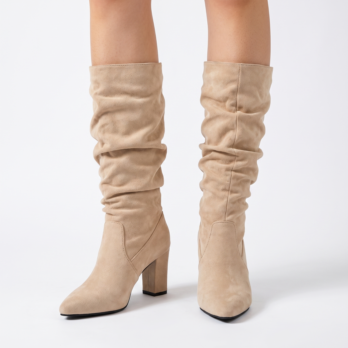 Botas Altas Mujer Tacón Ancho de Ante
