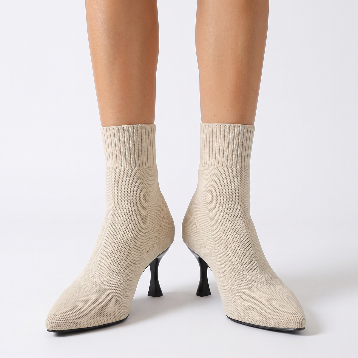 Botines Mujer Calcetín Elástico Tacón Fino