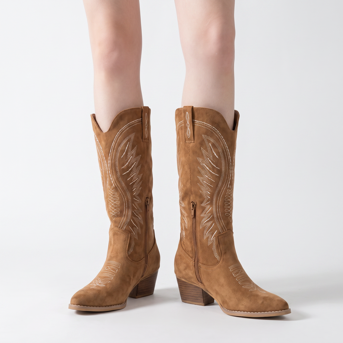 Botas Altas Mujer Bordado Cremallera Lateral
