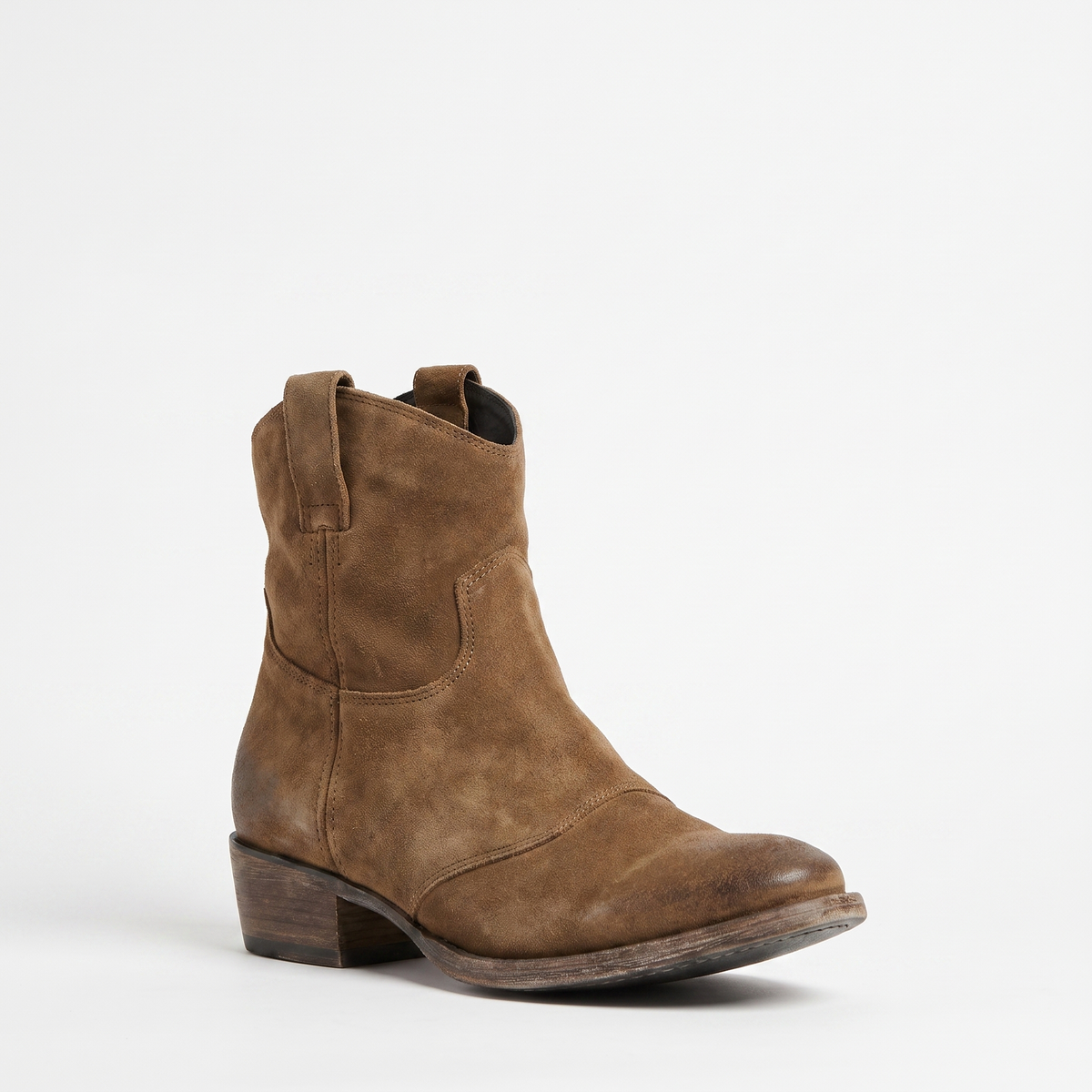 Botines Mujer Western Desgastado Tacón Ancho