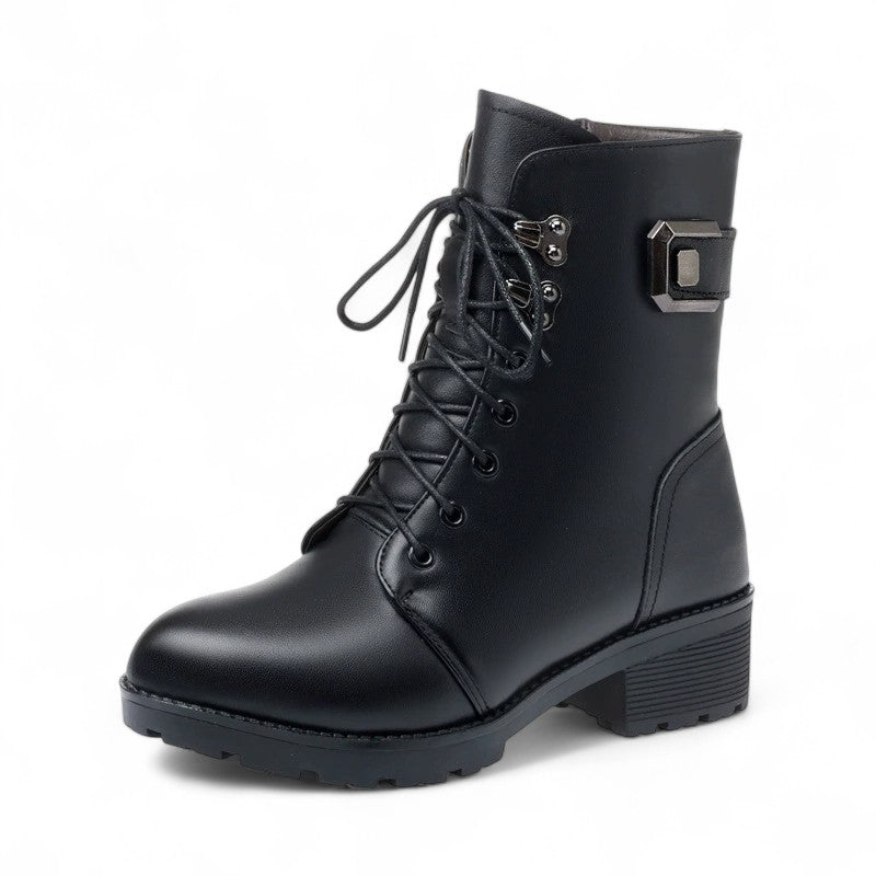 Botines con Cordones Mujer Negros con Hebilla y Forro de Lana
