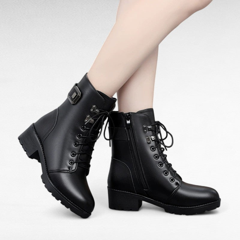 Botines con Cordones Mujer Negros con Hebilla y Forro de Lana