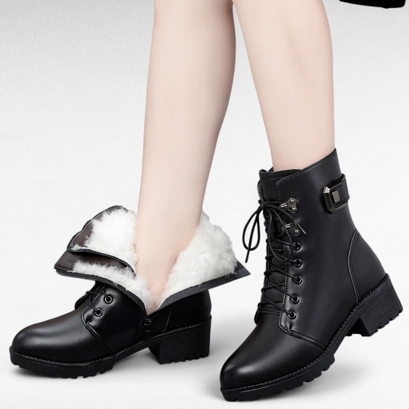 Botines con Cordones Mujer Negros con Hebilla y Forro de Lana