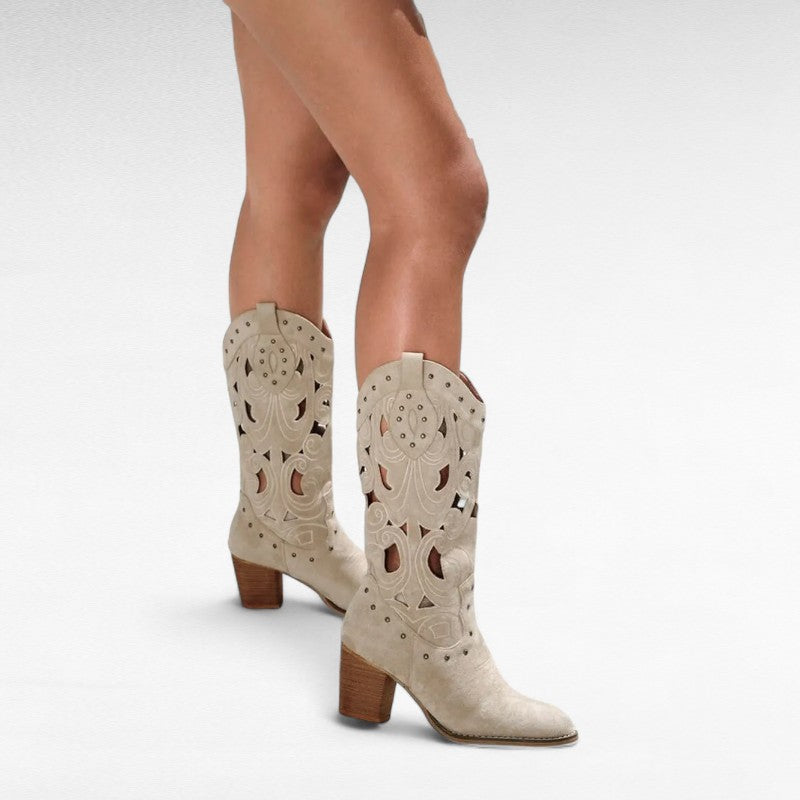 Botas Cowboy Mujer con Calados y Caña Media