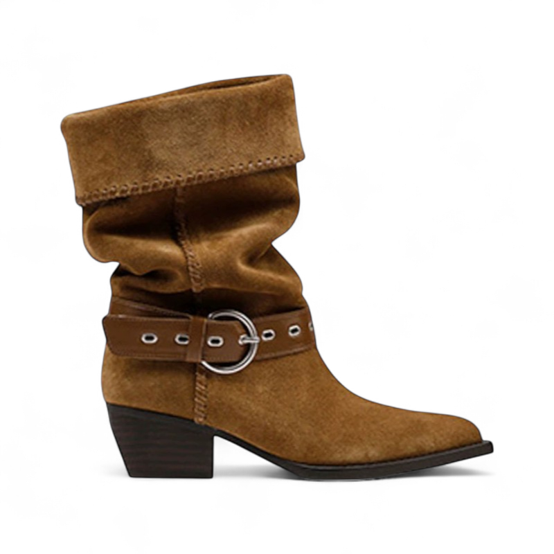 Botas Media Caña Mujer de Ante con Hebilla