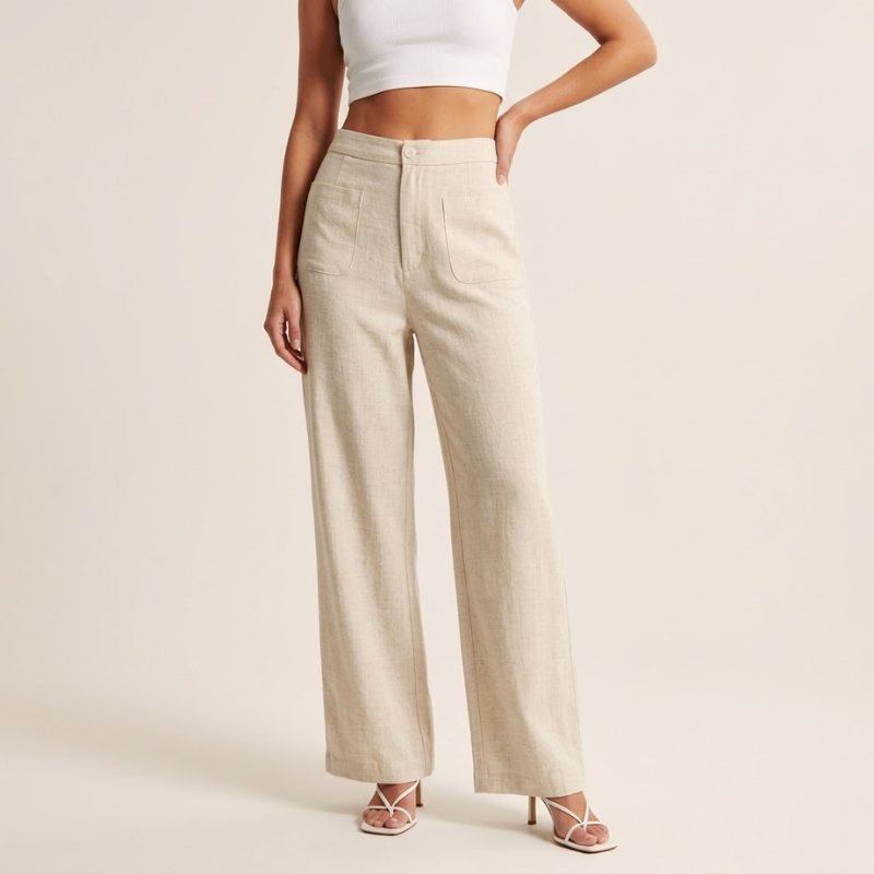 Pantalones Rectos Mujer de Tejido Plano y Botón Frontal - vista 1