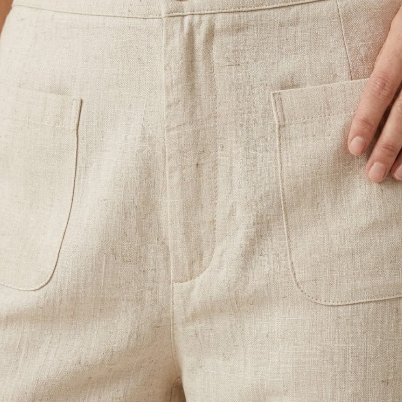Pantalones Rectos Mujer de Tejido Plano y Botón Frontal - vista 3
