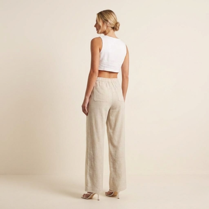 Pantalones Rectos Mujer de Tejido Plano y Botón Frontal - vista 4