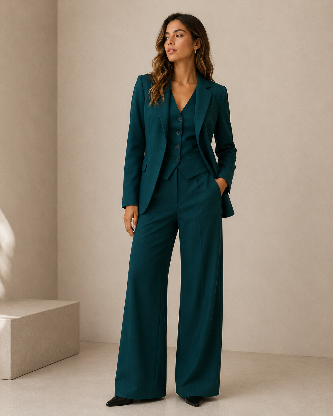 Traje Mujer 3 Piezas con Blazer Entallado y Chaleco - Vista 3