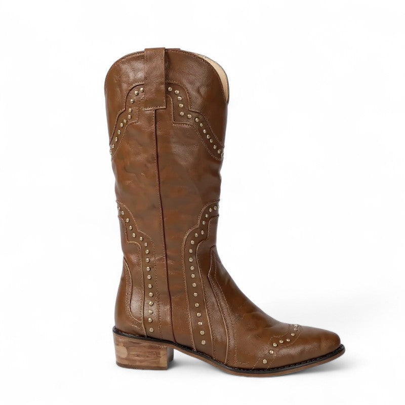 Botas Cowboy Mujer Camperas Tachonadas Caña Media Estilo Vintage