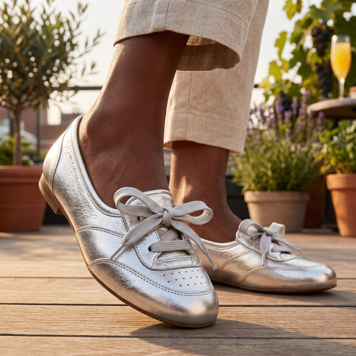 Bailarinas Sneaker Mujer de Piel con Cordones Retro