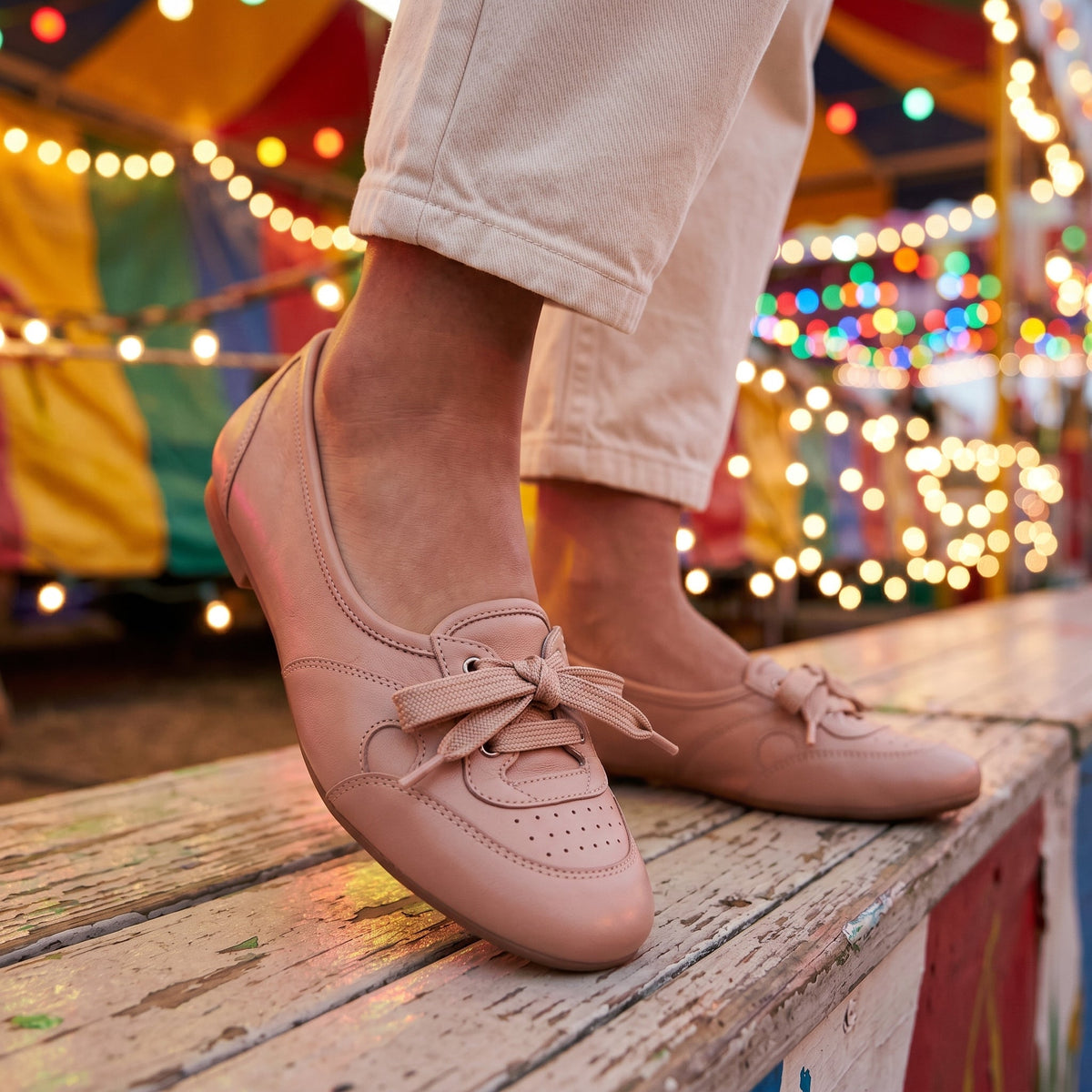 Bailarinas Sneaker Mujer de Piel con Cordones Retro