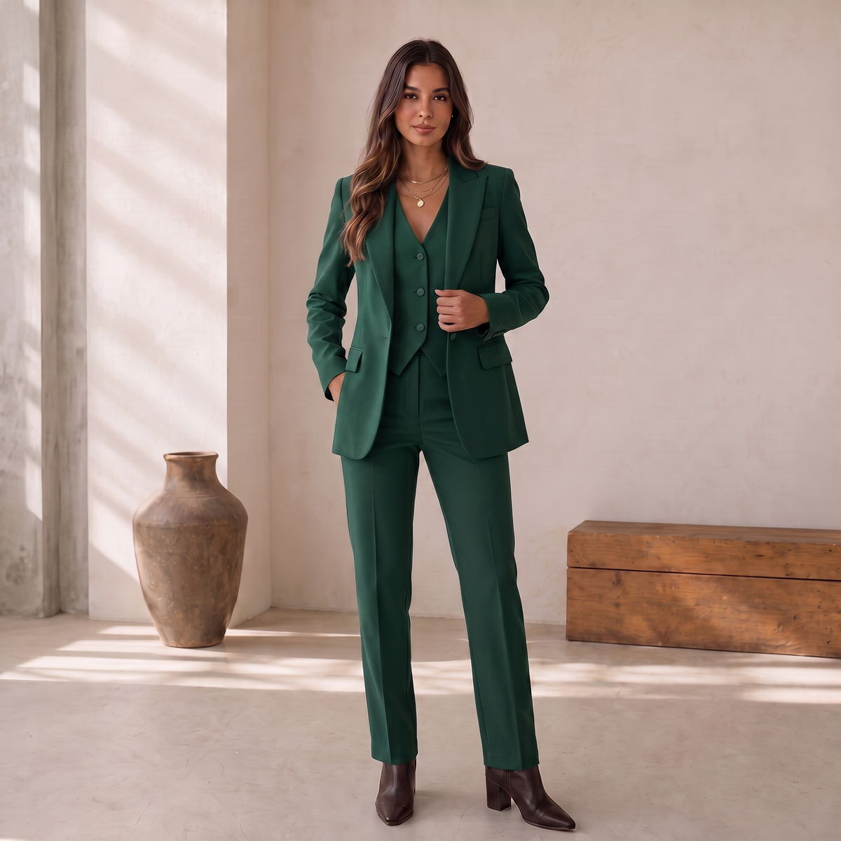 Traje Chaqueta Mujer con Chaleco y Pantalón de Pierna Recta - Vista 7