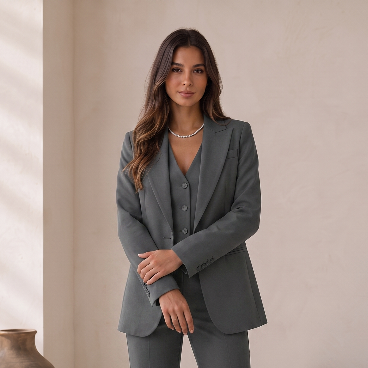 Traje Chaqueta Mujer con Chaleco y Pantalón de Pierna Recta - Vista 9