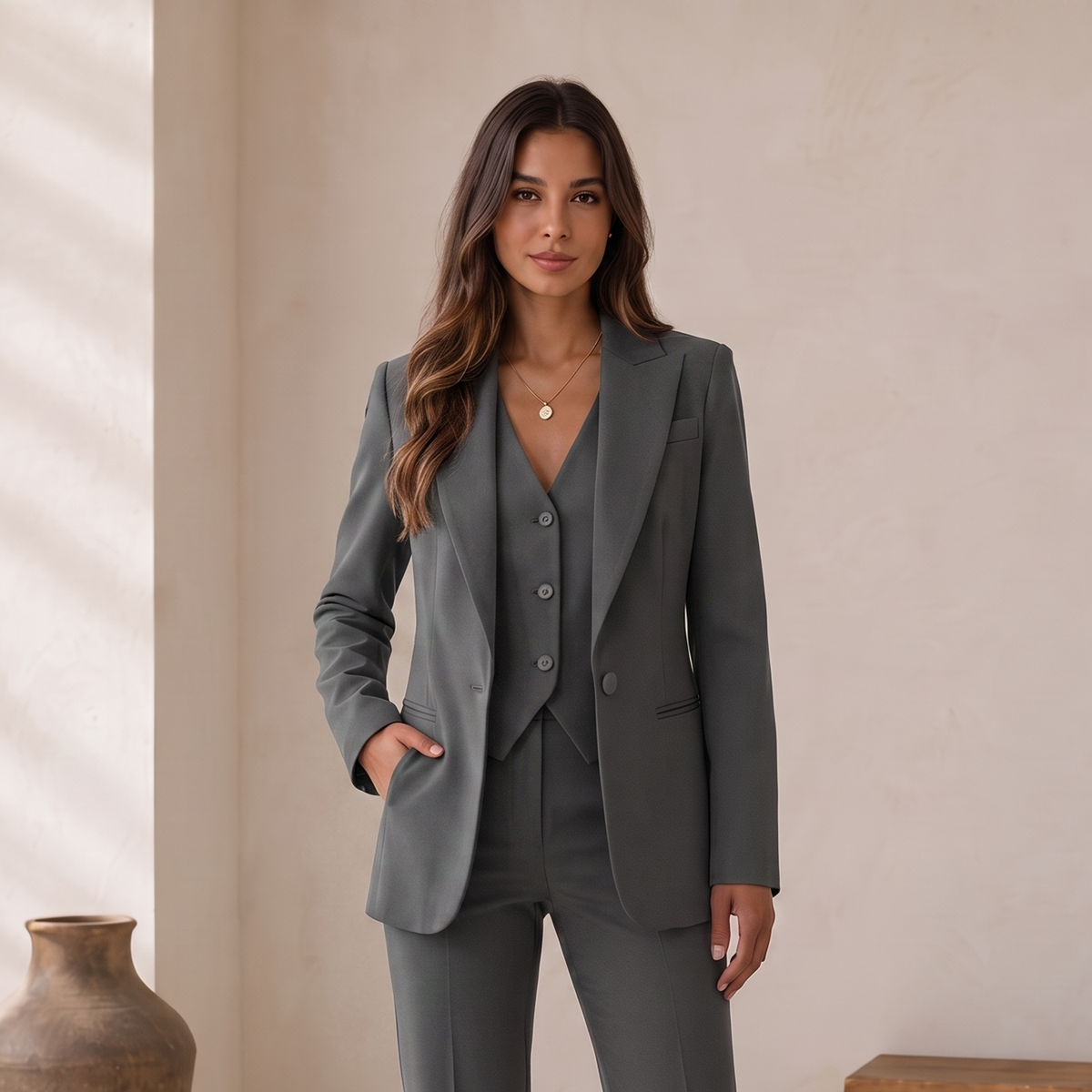 Traje Chaqueta Mujer con Chaleco y Pantalón de Pierna Recta - Vista 11