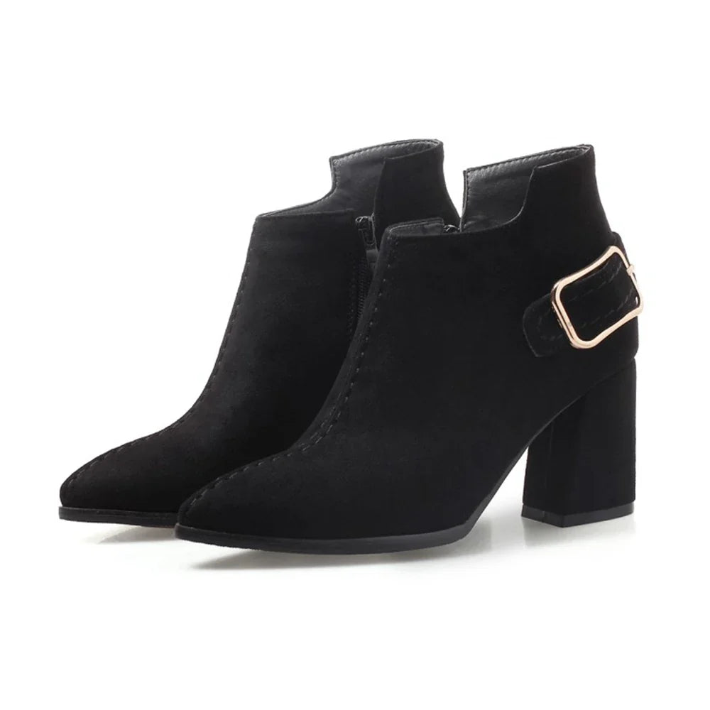 Botines de Tacón Mujer con Hebilla Lateral Tacón Medio
