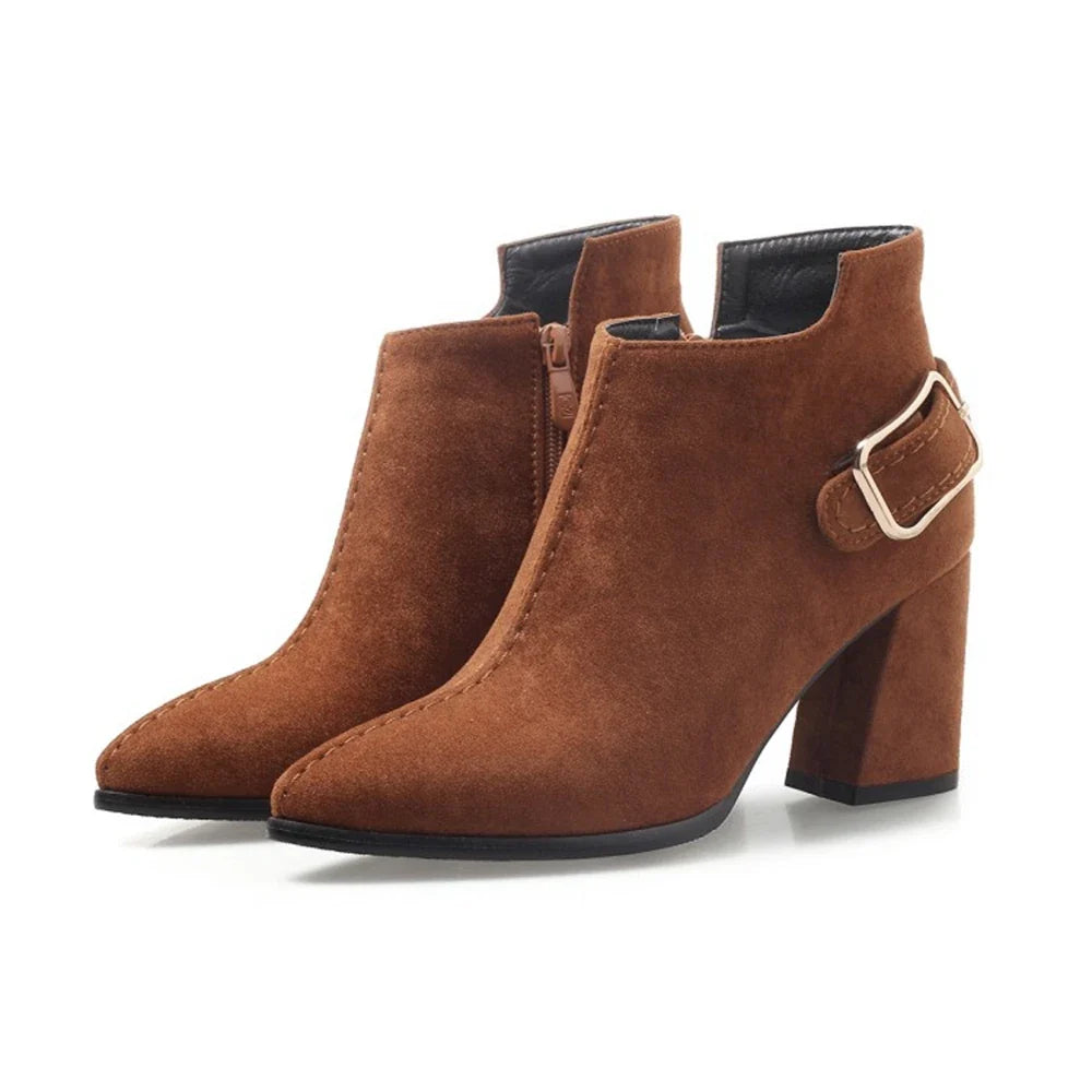 Botines de Tacón Mujer con Hebilla Lateral Tacón Medio