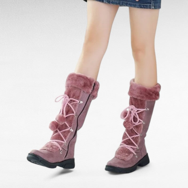 Botas Forradas Mujer con Cordones y Cuello de Pelo