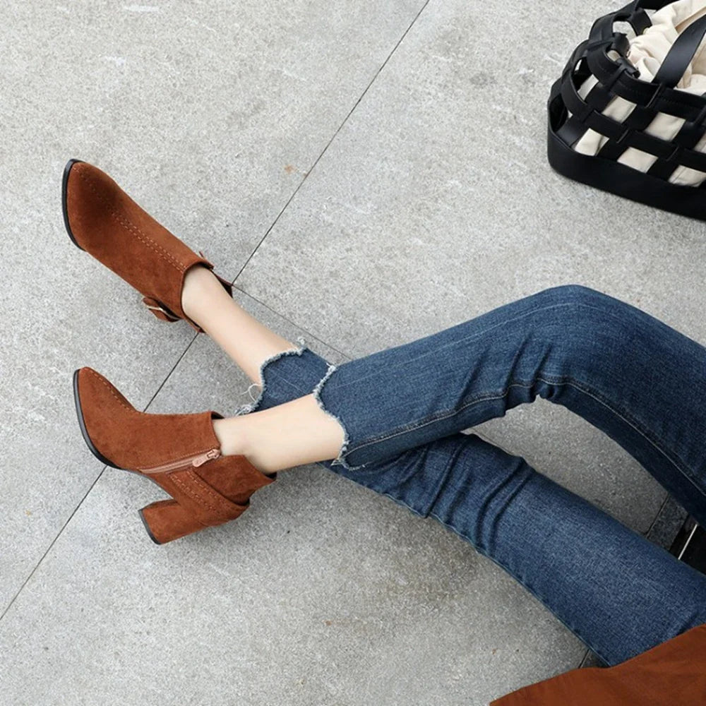Botines de Tacón Mujer con Hebilla Lateral Tacón Medio