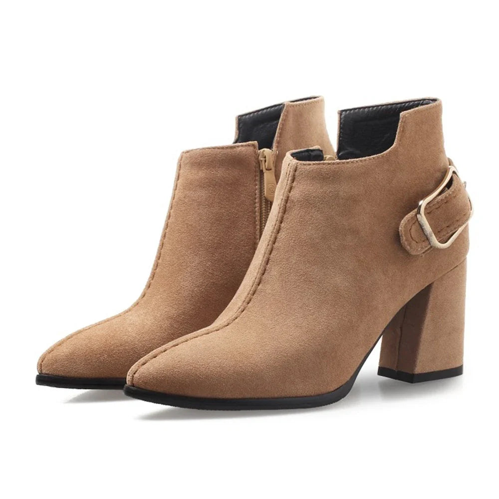 Botines de Tacón Mujer con Hebilla Lateral Tacón Medio